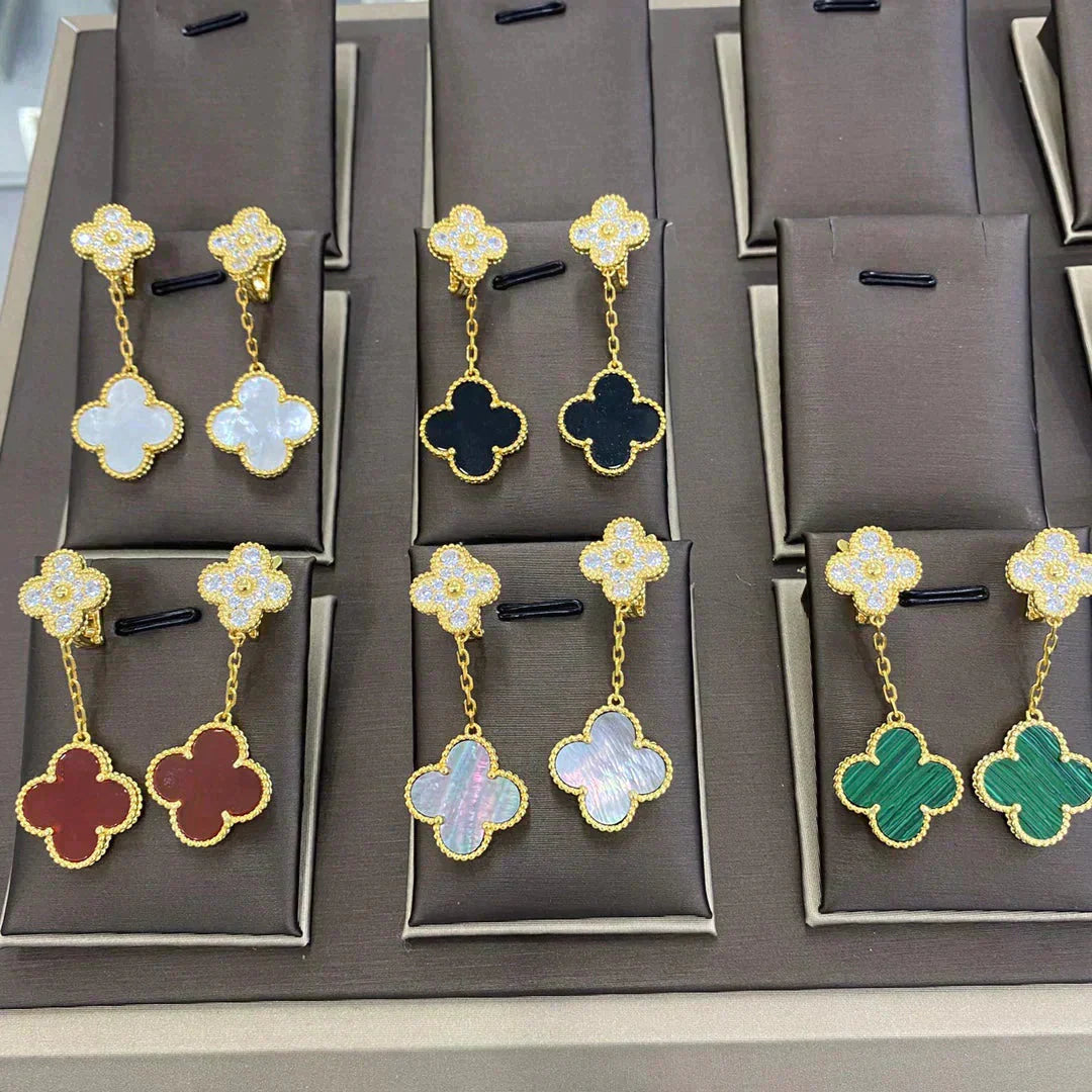 [LuxJewelry]CLOVER  2 MOTIFS  DIAMOND  EARRINGS (MULTIPLE CHOICESç´