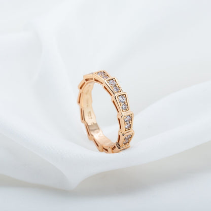 [LuxJewelry]SERPENTI RING PINK GOLD DIAMOND PAVED 3MM
