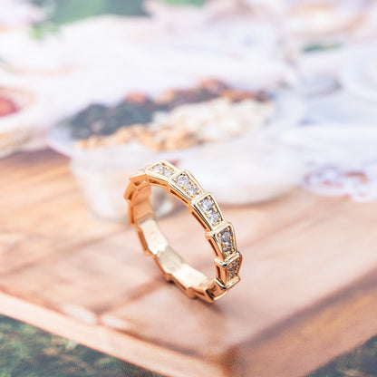 [LuxJewelry]SERPENTI RING PINK GOLD DIAMOND PAVED 3MM