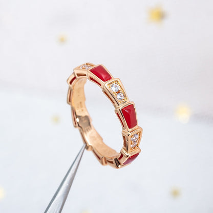 [LuxJewelry]SERPENTI RING PINK GOLD CARNELIAN DIAMOND 3MM