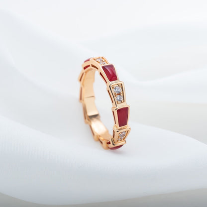 [LuxJewelry]SERPENTI RING PINK GOLD CARNELIAN DIAMOND 3MM