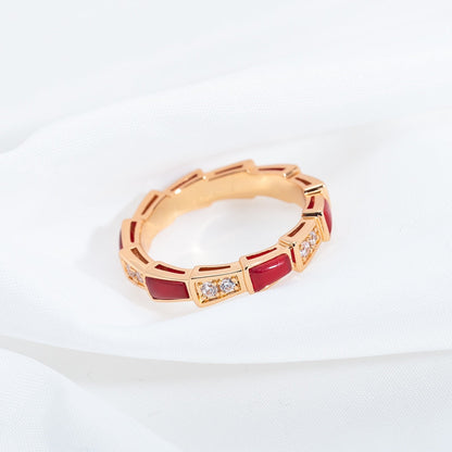 [LuxJewelry]SERPENTI RING PINK GOLD CARNELIAN DIAMOND 3MM