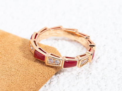 [LuxJewelry]SERPENTI RING PINK GOLD CARNELIAN DIAMOND 3MM