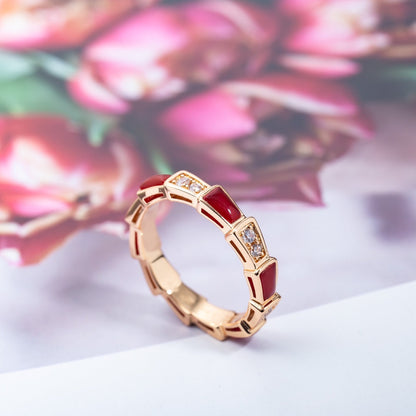 [LuxJewelry]SERPENTI RING PINK GOLD CARNELIAN DIAMOND 3MM
