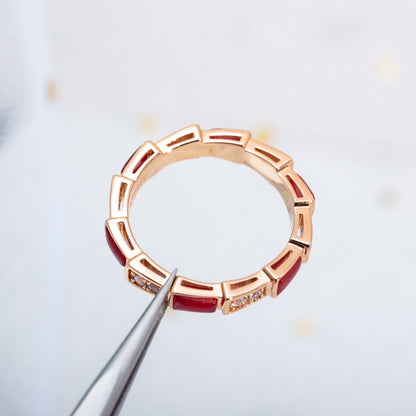 [LuxJewelry]SERPENTI RING PINK GOLD CARNELIAN DIAMOND 3MM