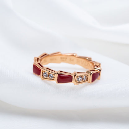 [LuxJewelry]SERPENTI RING PINK GOLD CARNELIAN DIAMOND 3MM