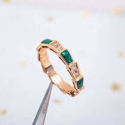 [LuxJewelry]SERPENTI RING PINK GOLD MALACHITE DIAMOND 3MM