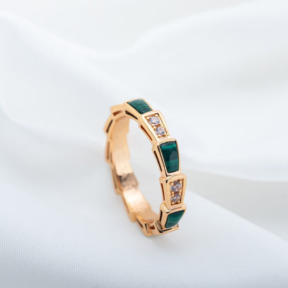 [LuxJewelry]SERPENTI RING PINK GOLD MALACHITE DIAMOND 3MM
