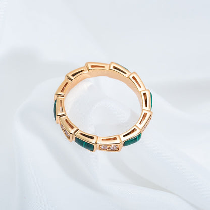 [LuxJewelry]SERPENTI RING PINK GOLD MALACHITE DIAMOND 3MM