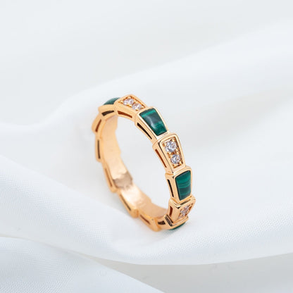 [LuxJewelry]SERPENTI RING PINK GOLD MALACHITE DIAMOND 3MM