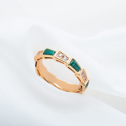 [LuxJewelry]SERPENTI RING PINK GOLD MALACHITE DIAMOND 3MM