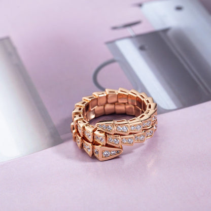[LuxJewelry]SERPENTI RING PINK GOLD DIAMOND DOUBLE ROW