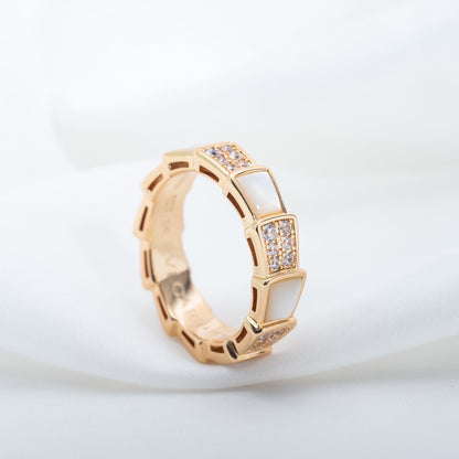[LuxJewelry]SERPENTI RING PINK GOLD MOP DIAMOND PAVED 4MM