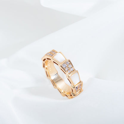 [LuxJewelry]SERPENTI RING PINK GOLD MOP DIAMOND PAVED 4MM