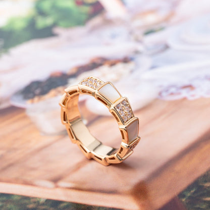 [LuxJewelry]SERPENTI RING PINK GOLD MOP DIAMOND PAVED 4MM