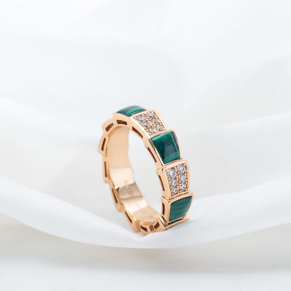 [LuxJewelry]SERPENTI RING PINK GOLD MALACHITE DIAMOND PAVED 4MM