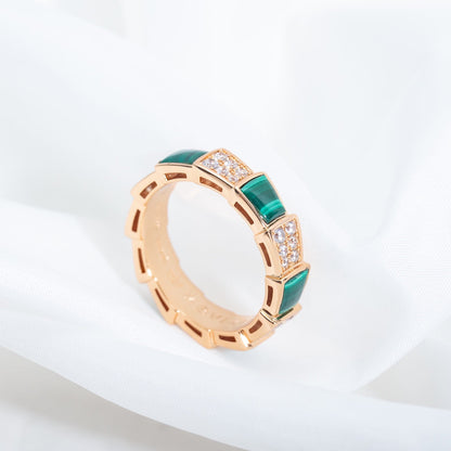 [LuxJewelry]SERPENTI RING PINK GOLD MALACHITE DIAMOND PAVED 4MM