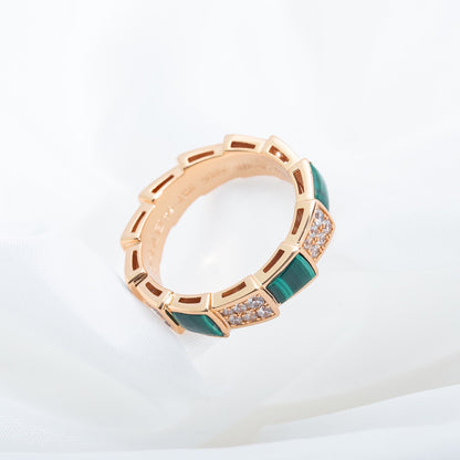 [LuxJewelry]SERPENTI RING PINK GOLD MALACHITE DIAMOND PAVED 4MM