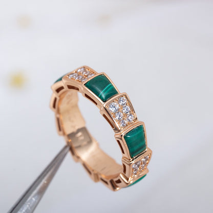 [LuxJewelry]SERPENTI RING PINK GOLD MALACHITE DIAMOND PAVED 4MM