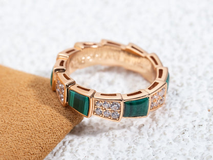 [LuxJewelry]SERPENTI RING PINK GOLD MALACHITE DIAMOND PAVED 4MM