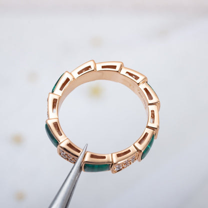 [LuxJewelry]SERPENTI RING PINK GOLD MALACHITE DIAMOND PAVED 4MM