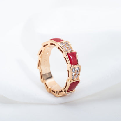 [LuxJewelry]SERPENTI RING PINK GOLD CARNELIAN DIAMOND PAVED 4MM