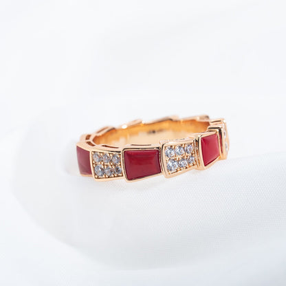 [LuxJewelry]SERPENTI RING PINK GOLD CARNELIAN DIAMOND PAVED 4MM
