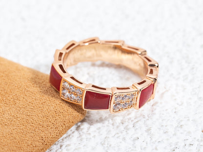[LuxJewelry]SERPENTI RING PINK GOLD CARNELIAN DIAMOND PAVED 4MM