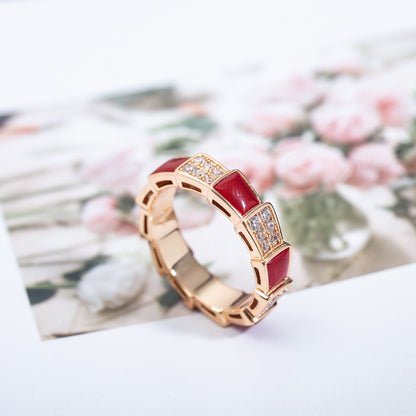 [LuxJewelry]SERPENTI RING PINK GOLD CARNELIAN DIAMOND PAVED 4MM