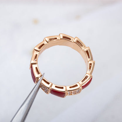 [LuxJewelry]SERPENTI RING PINK GOLD CARNELIAN DIAMOND PAVED 4MM