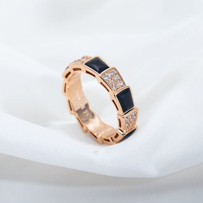 [LuxJewelry]SERPENTI RING PINK GOLD BLACK MOP DIAMOND PAVED 4MM