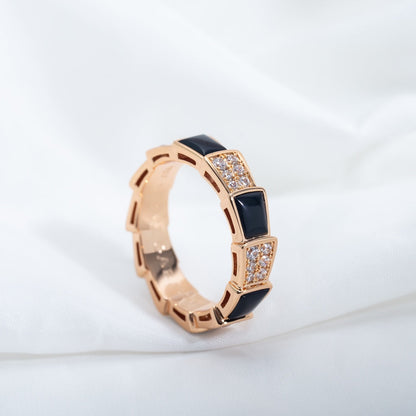 [LuxJewelry]SERPENTI RING PINK GOLD BLACK MOP DIAMOND PAVED 4MM