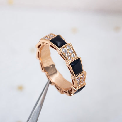 [LuxJewelry]SERPENTI RING PINK GOLD BLACK MOP DIAMOND PAVED 4MM