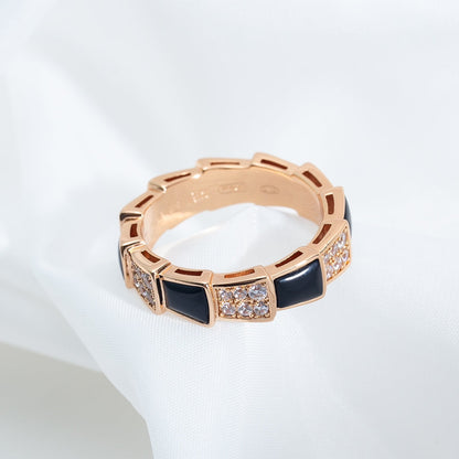 [LuxJewelry]SERPENTI RING PINK GOLD BLACK MOP DIAMOND PAVED 4MM