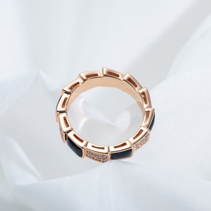 [LuxJewelry]SERPENTI RING PINK GOLD BLACK MOP DIAMOND PAVED 4MM