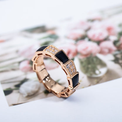 [LuxJewelry]SERPENTI RING PINK GOLD BLACK MOP DIAMOND PAVED 4MM