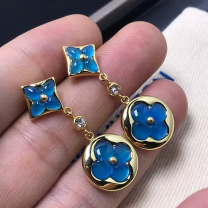 [LuxJewelry]STAR AND SUN AGATE DIAMOND EARRINGS