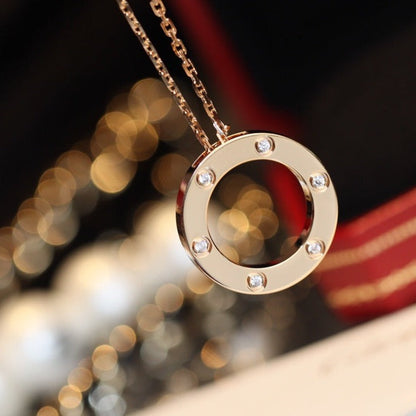 [LuxJewelry]LOVE NECKLACE 16MM 6 DIAMONDS PINK GOLD