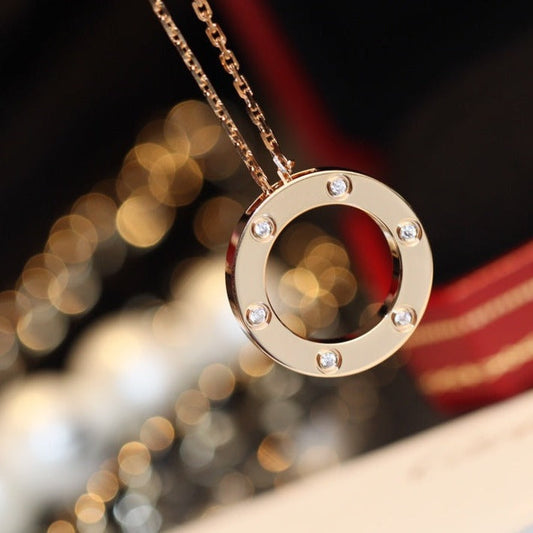[LuxJewelry]LOVE NECKLACE 16MM 6 DIAMONDS PINK GOLD