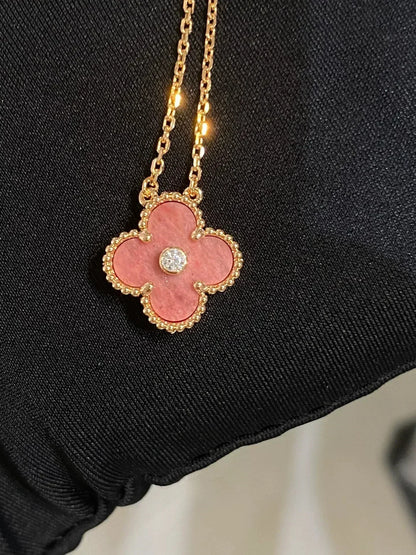 [LuxJewelry]CLOVER 15MM DIAMOND RHODONITE NECKLACE