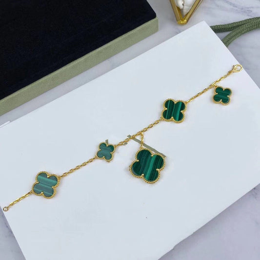 [Top&on]MAGIC CLOVER MALACHITE GOLD BRACELET 5 MOTIFS