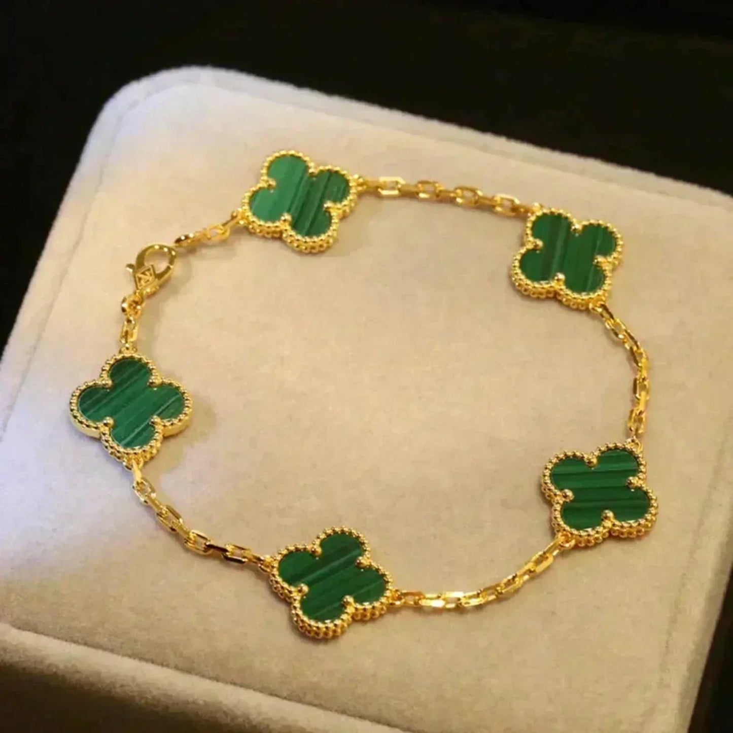 [LuxJewelry]CLOVER 5 MOTIFS MALACHITE BRACELET