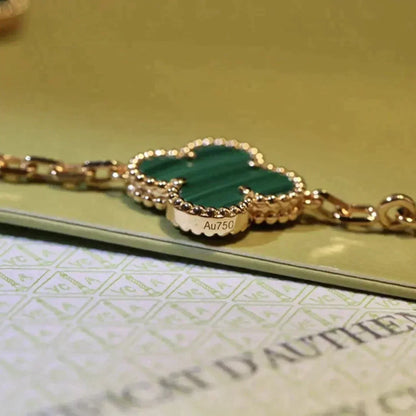 [LuxJewelry]CLOVER 5 MOTIFS MALACHITE BRACELET