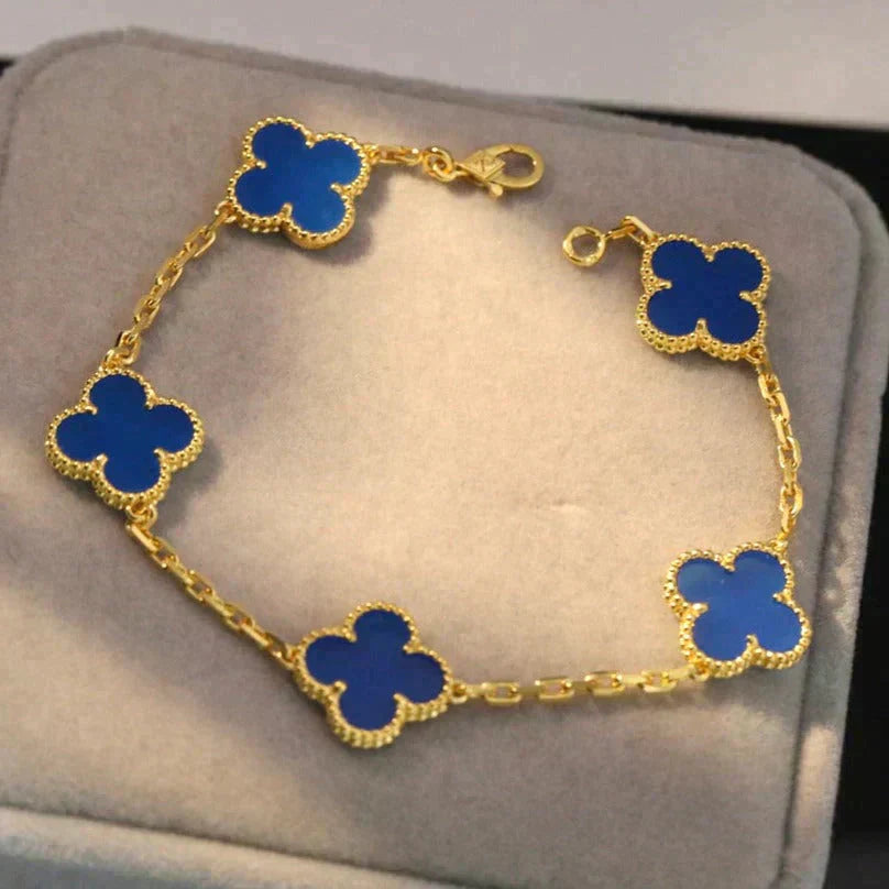 [LuxJewelry]CLOVER 5 MOTIFS BLUE AGATE BRACELET