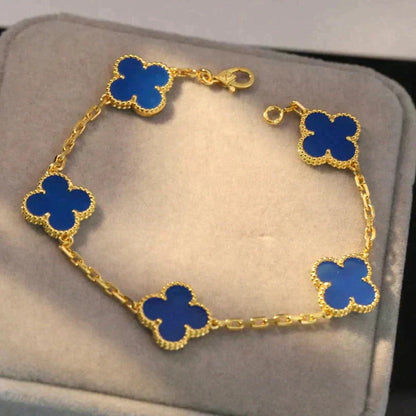 [LuxJewelry]CLOVER 5 MOTIFS BLUE AGATE BRACELET