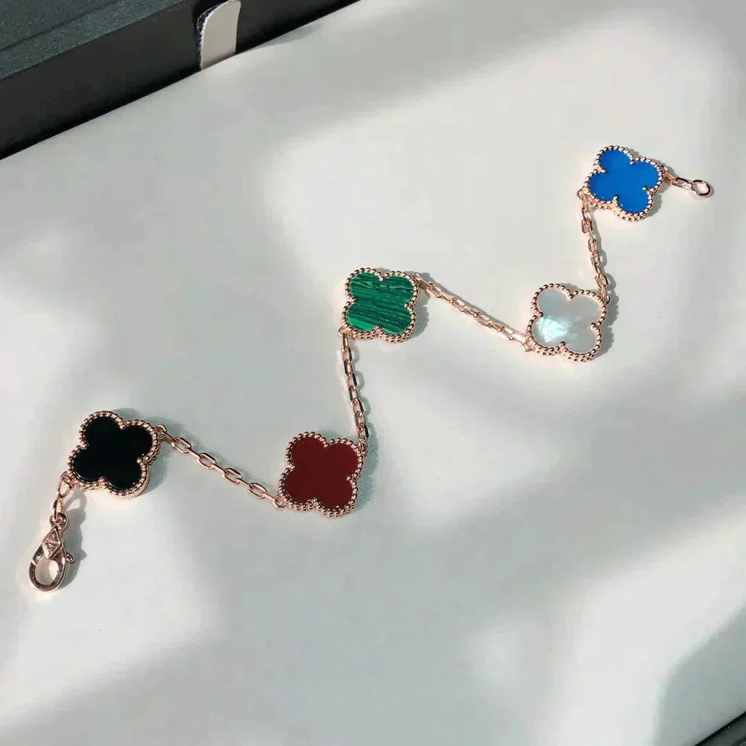 [LuxJewelry]CLOVER 5 MOTIFS MULTICOLOR  BRACELET