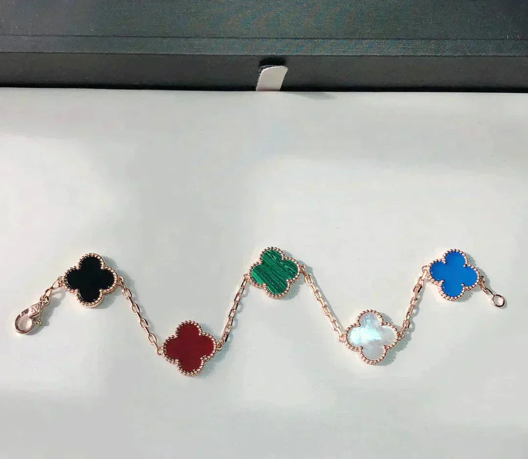 [LuxJewelry]CLOVER 5 MOTIFS MULTICOLOR  BRACELET