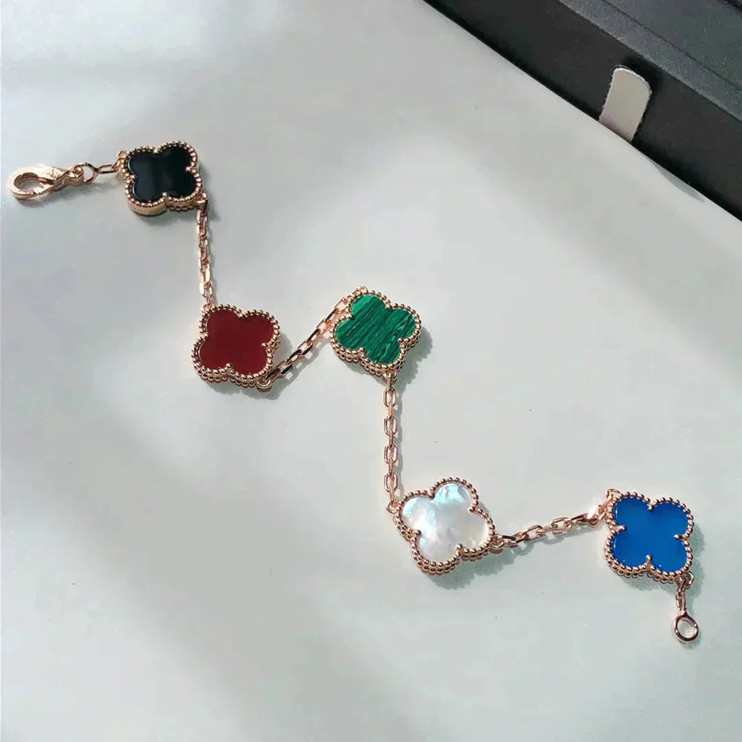 [LuxJewelry]CLOVER 5 MOTIFS MULTICOLOR  BRACELET