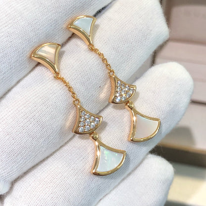 [LuxJewelry]DREAM EARRINGS 3 MOTIFS DIAMOND MOP PINK GOLD