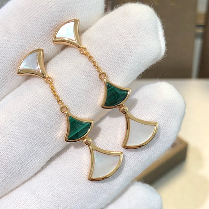 [LuxJewelry]DREAM EARRINGS 3 MOTIFS MALACHITE MOP PINK GOLD